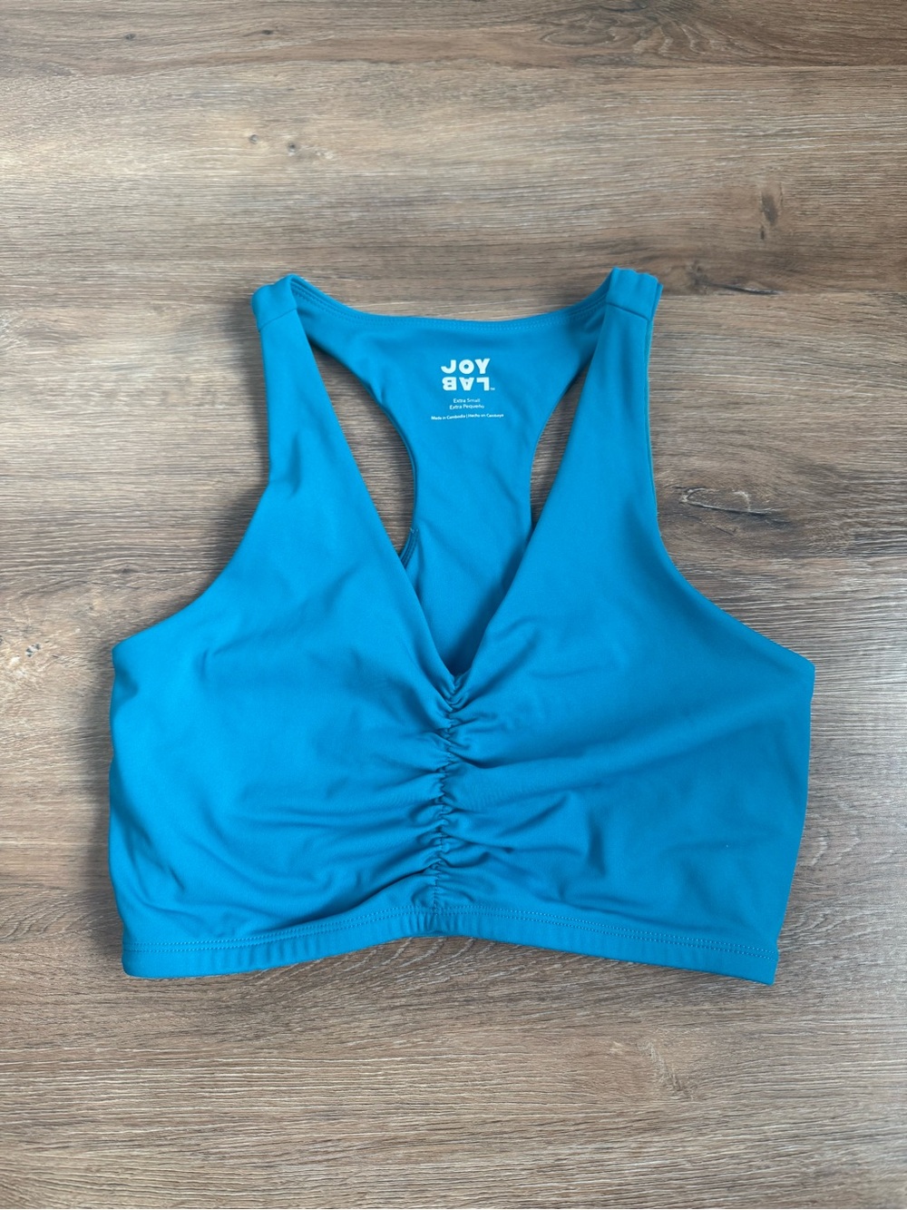 JoyLab Teal Ruched Racerback Sports Bra
